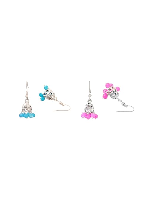 Silver Oxidised Chandbali Jhumka Earrings Set of 9 Colors