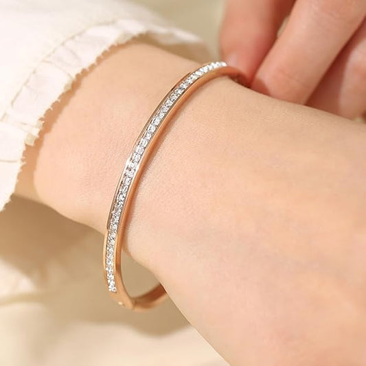 Gold Plated Crystal Cuff Bracelet (Rose Gold)