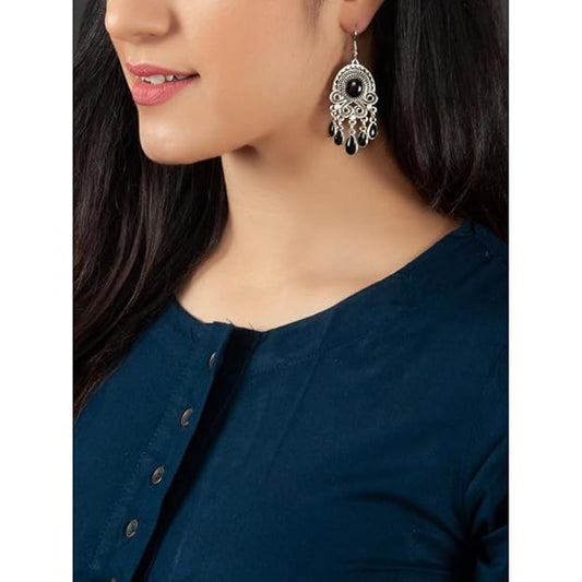 Oxidised Boho Silver Dangle Earrings