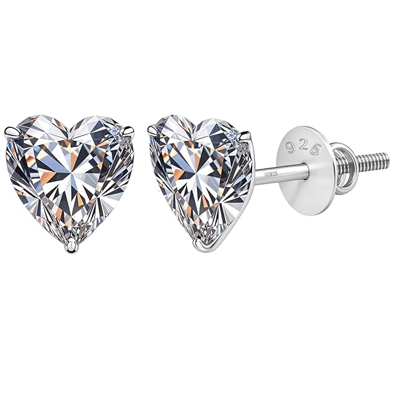 Sterling Silver Heart Cubic Zirconia Stud Earrings