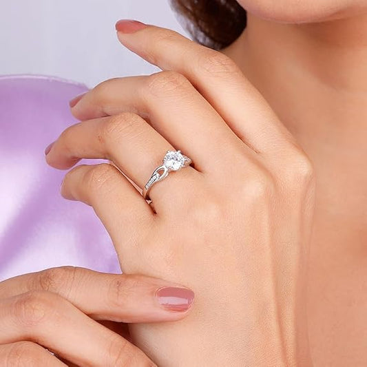 Valentines Day Rings in Silver Zircon Elegant Loop Style Design