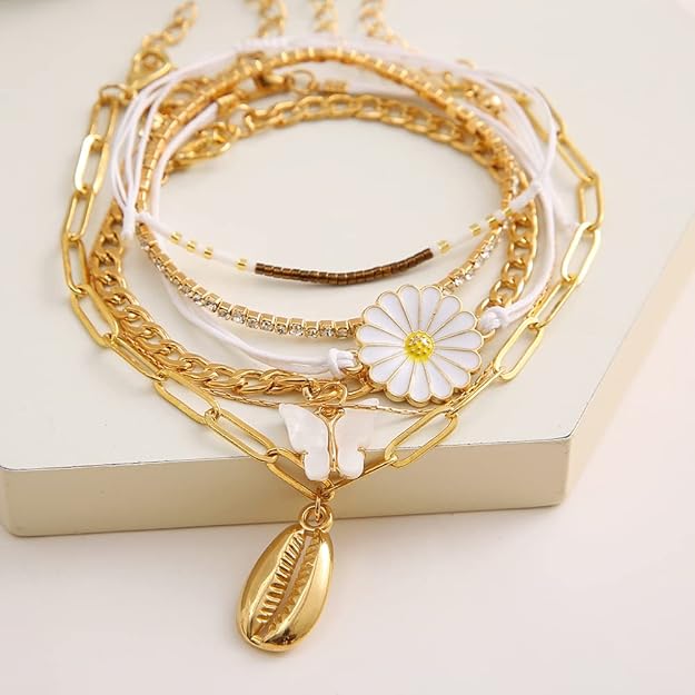 Set of 6 Latest Stylish Multilayer Charm Bracelet for Women and Girls