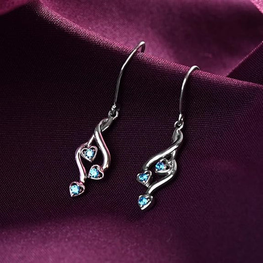 Silver Heart Earrings Dangle in 925 Sterling Silver Valentina Design with Rhodium Plated Swiss Zirconia