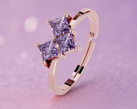 Silver Ring with Purple Stone in 925 Pure Sterling Silver Adjustable Elegant Style
