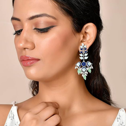 Oxidised Multicolor Silver Leaf Drop Earrings