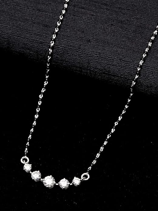 Mangalsutra Necklace in 925 Sterling Silver 5 Stone Design with Earrings and Chain Platinum Plated Swiss Zirconia
