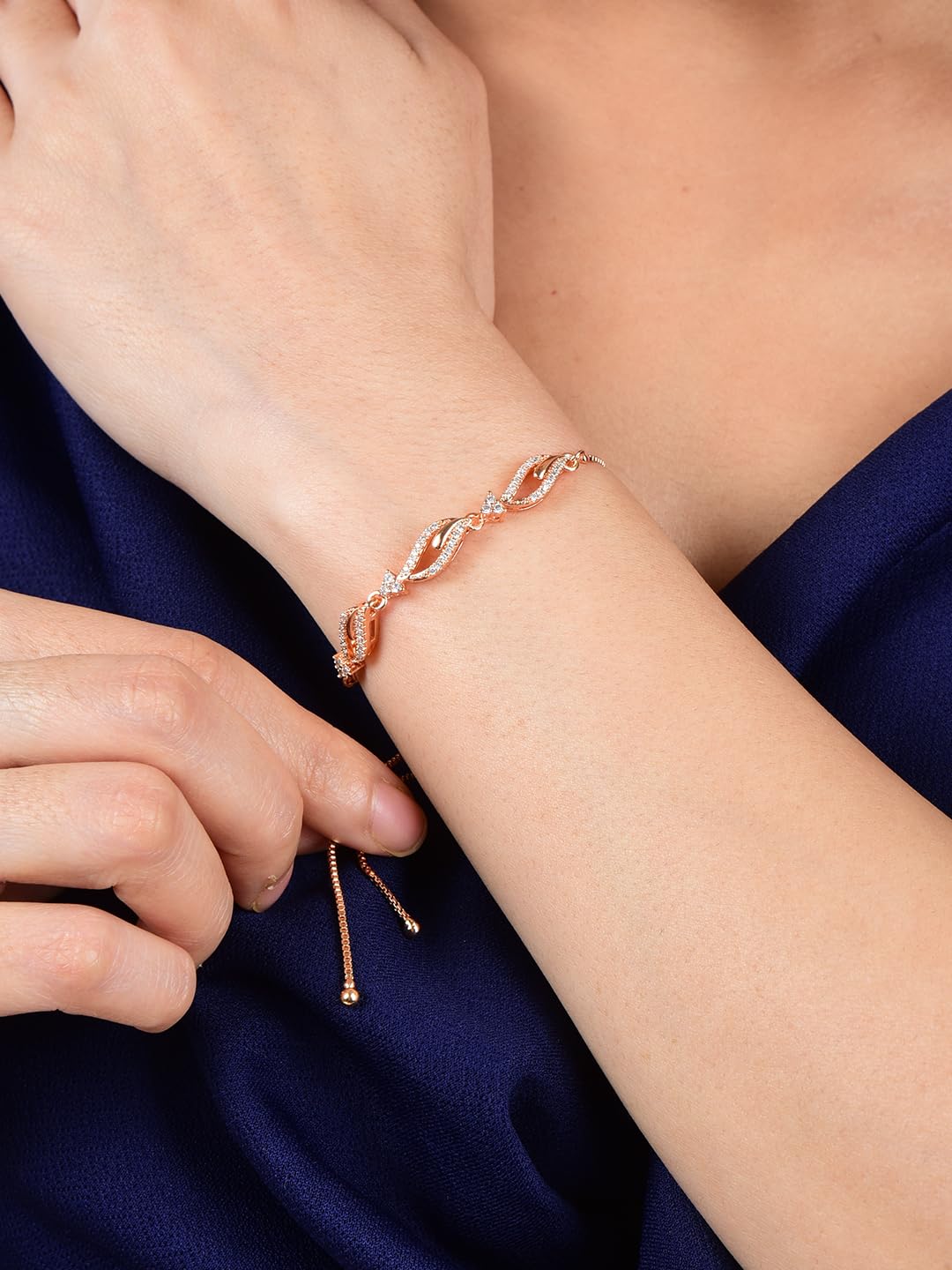 Adjustable Diamond Crystal Rose Gold Charm Bracelet