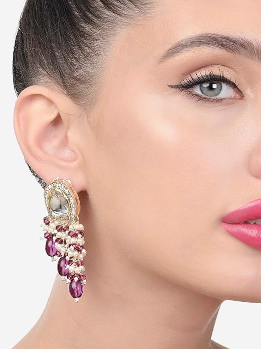 Purple Kundan Cluster Big Jhumka Earrings