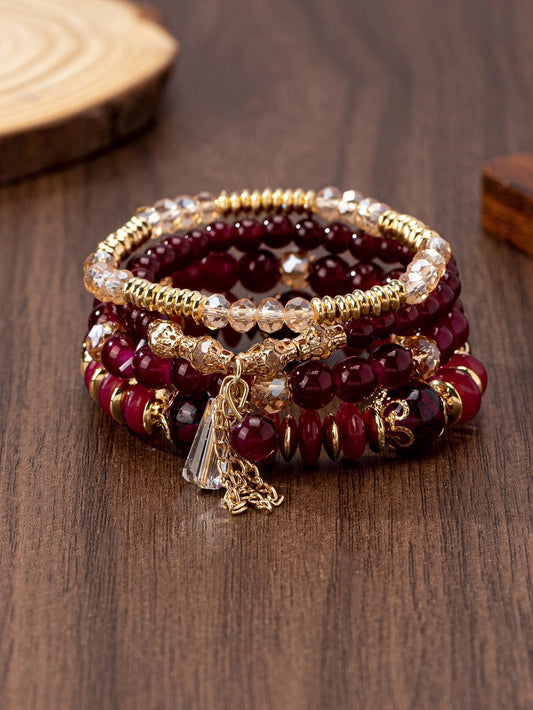 Bohemian Multilayer Crystal Bead Charm Bracelet
