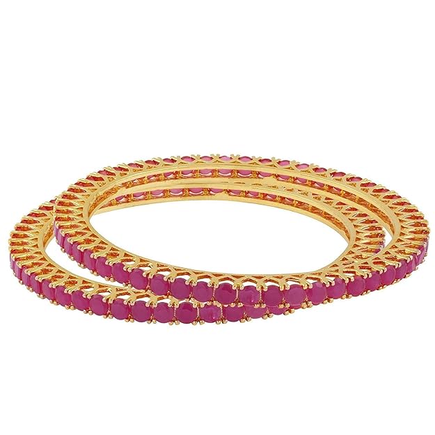 AD Jewellery India Red Ruby CZ Bangles Set