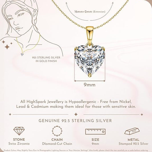 Heart Silver Necklace for Women in 925 Sterling Silver with Zirconia Shine