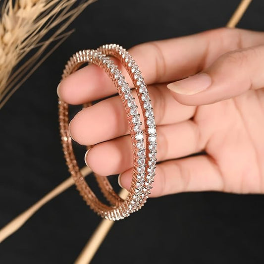 Rose Gold Plated Bracelets CZ Bangle Set