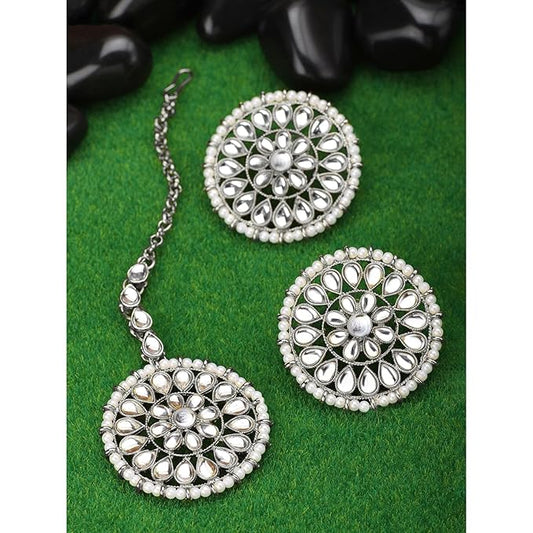 Mang Tika Bridal in Traditional Kundan Pearl Earring Jewellery Set