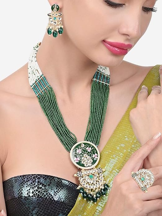 Meenakari Kundan Green Pink Necklace