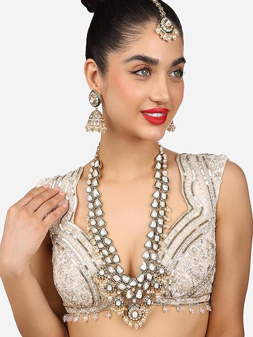 Kundan Meenakari Jewellery Green Bridal Set