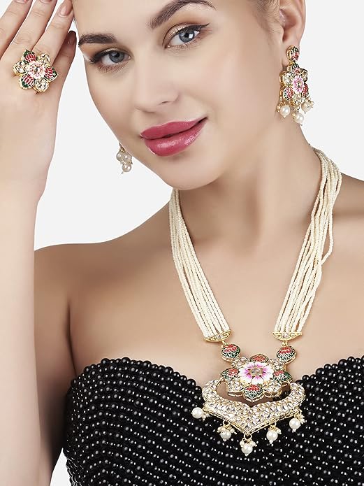 Indian Meenakari Jewelry Multicolor Lotus Set