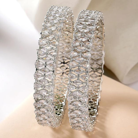American Diamond Bracelets Rhodium Plated Silver Set