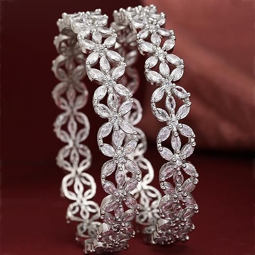 Silver Plated Bracelets Floral Design Set of 2