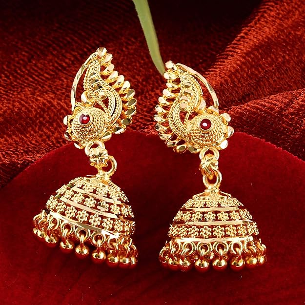 Meenakari Peacock Ruby Jhumki Earrings Set