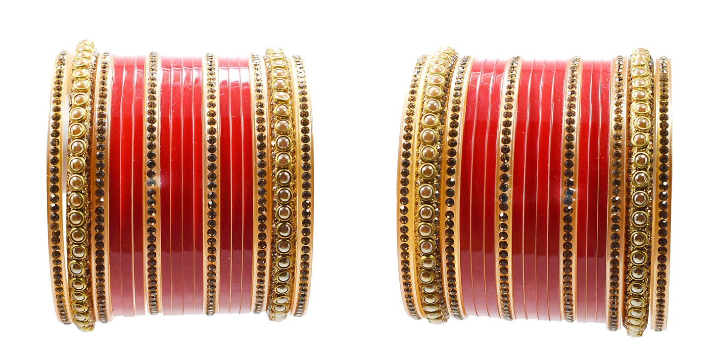 Red Designer Golden Stone Chura Bridal Dulhan Engagement Punjabi Choora Fashion Jewellery Chuda Set