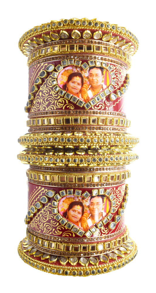 Personalized Heart Shape Adorable Design Chuda with Couple's Photos and Names