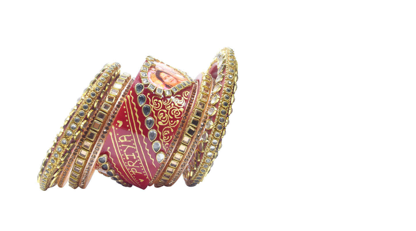 Personalized Heart Shape Adorable Design Chuda with Couple's Photos and Names