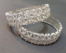 Bangles for Women Silver Toned White AD/American Diamond Studded Floral Designed 2 Pcs Set Bangles for Women and Girls