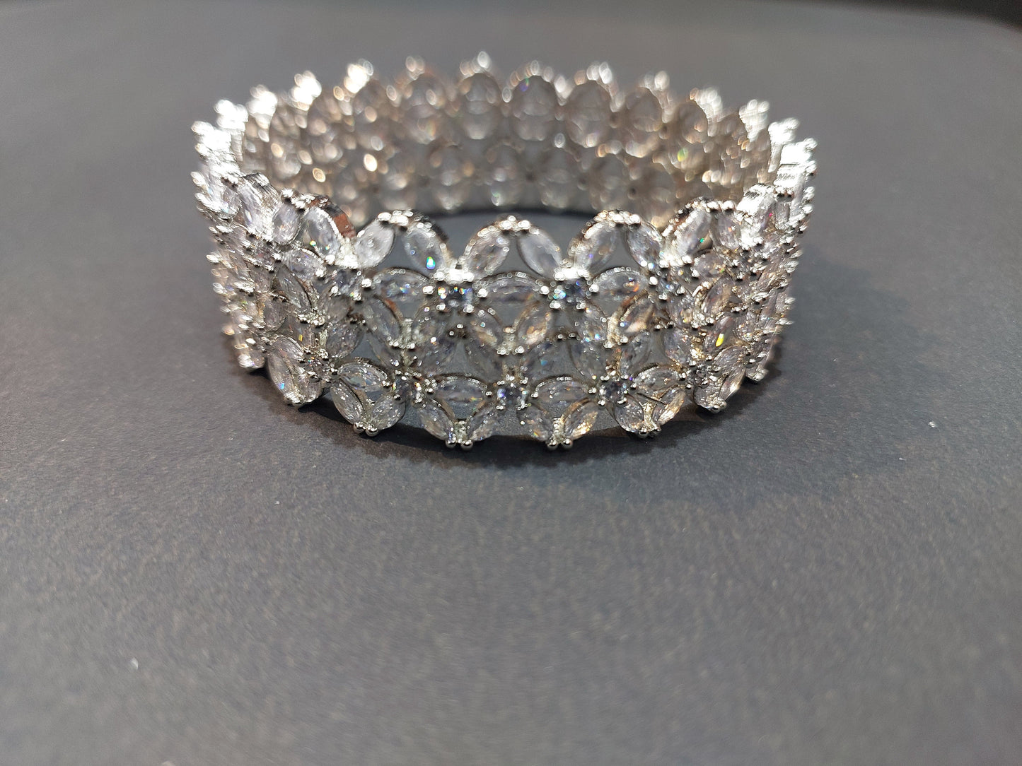 Rhodium-Plated Silver Toned White Floral American Diamond studded Bangles Jewellery Set for Girls and Women (Set Of 2)