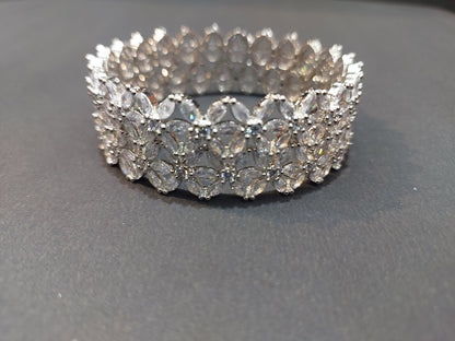 Rhodium-Plated Silver Toned White Floral American Diamond studded Bangles Jewellery Set for Girls and Women (Set Of 2)