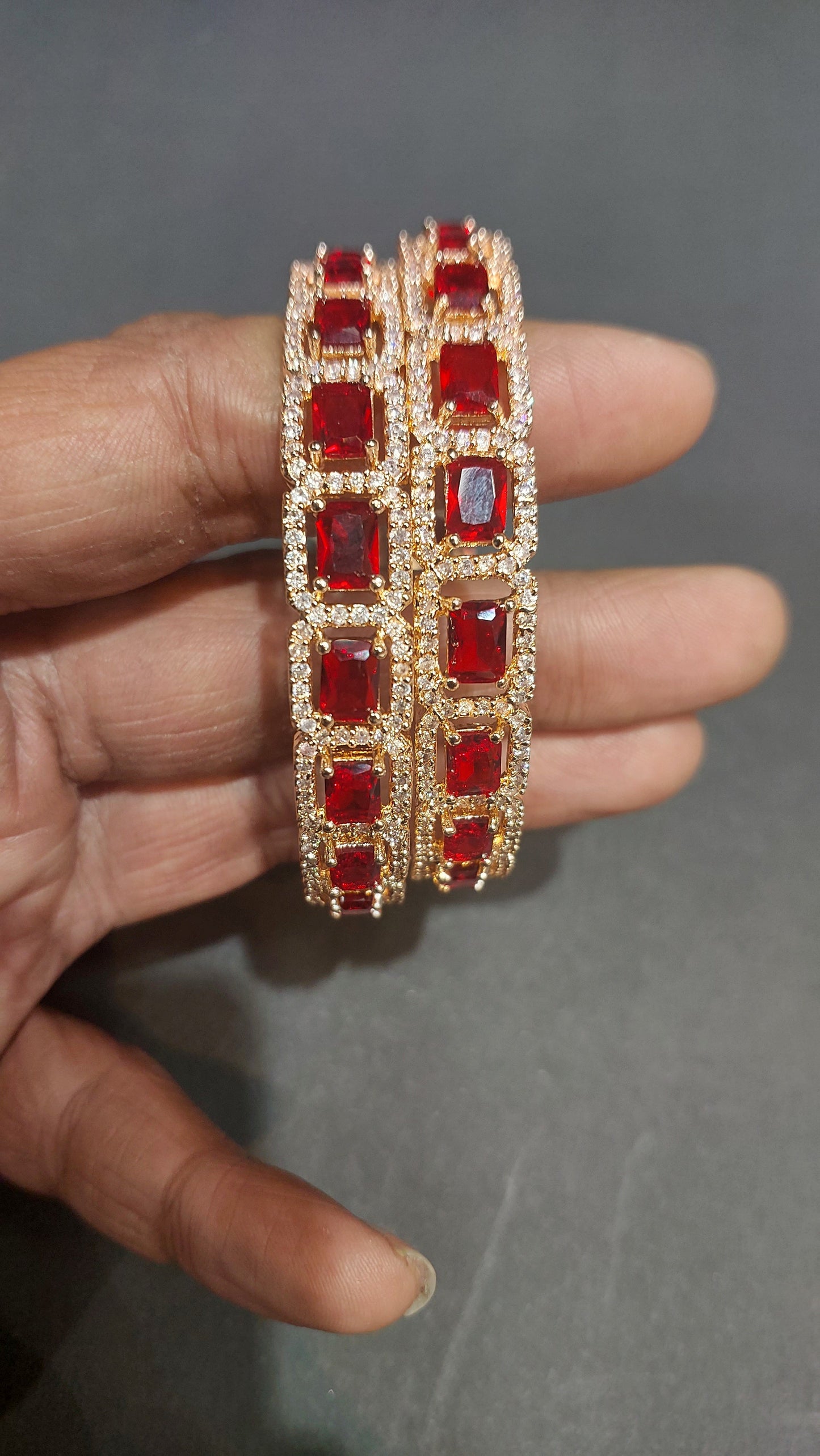 Emerald Amercian Diamond Metal Bangles Set Kada For Women & Girls with Gold Zircon Gemstones