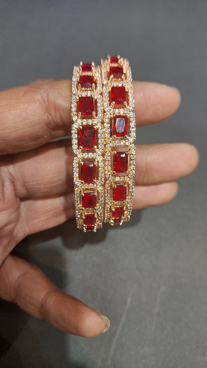 Emerald Amercian Diamond Metal Bangles Set Kada For Women & Girls with Gold Zircon Gemstones