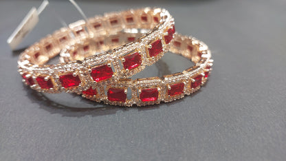 Emerald Amercian Diamond Metal Bangles Set Kada For Women & Girls with Gold Zircon Gemstones