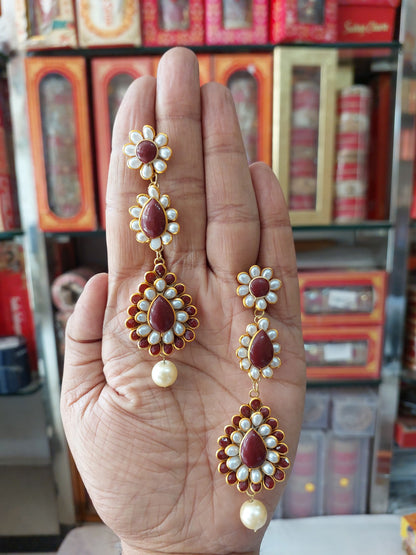Valentine Gift : Handcrafted Kundan Pachi Light Weight Jhumka Jhumki Earrings With Pearl For Girls & Womens