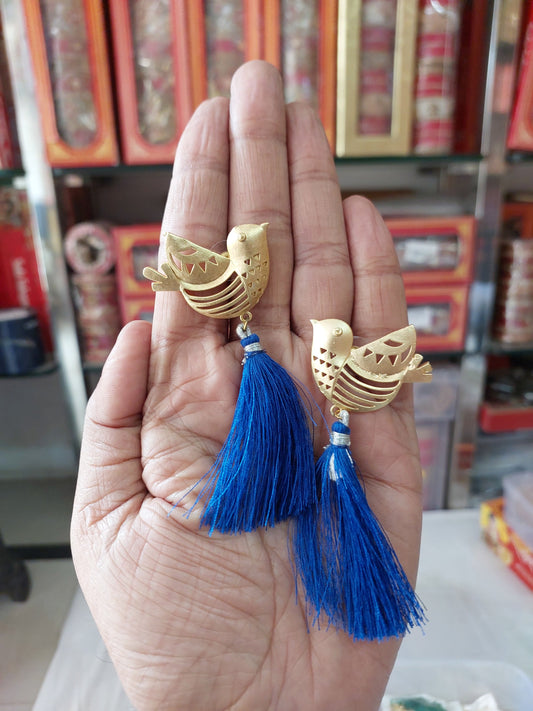 Latest Brass Bird With Silk Therad Dhaga Earrings For Girls