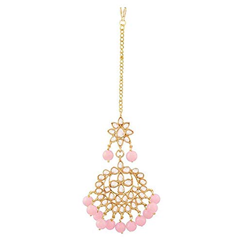 Bridal Mang Tika in Gold Plated Pearl and Kundan Studded Earring Set