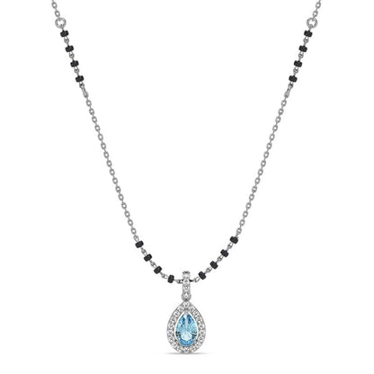 Black Diamond Beads Mangalsutra in 925 Sterling Silver Teardrop Tanmaniya Pendant with Black Beads Chain