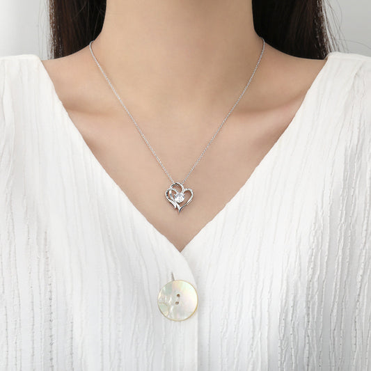 Zircon Double Love Necklace With Rhinestones Heart-shaped Necklace For Women Valentine's Day
