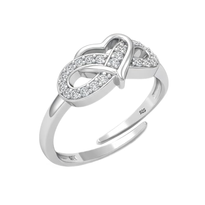 Diamond Engagement Rings in Pure Silver Infinity Heart Style Adjustable Design