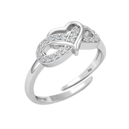 Diamond Engagement Rings in Pure Silver Infinity Heart Style Adjustable Design