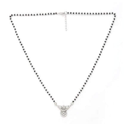Silver Mangalsutra in 925 Sterling Silver Contemporary Design with Earrings and Chain Platinum Plated Swiss Zirconia