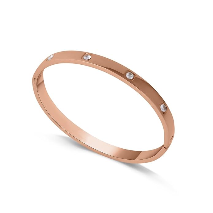 18K Gold Plated Crystal Love Bangle - Rose Gold