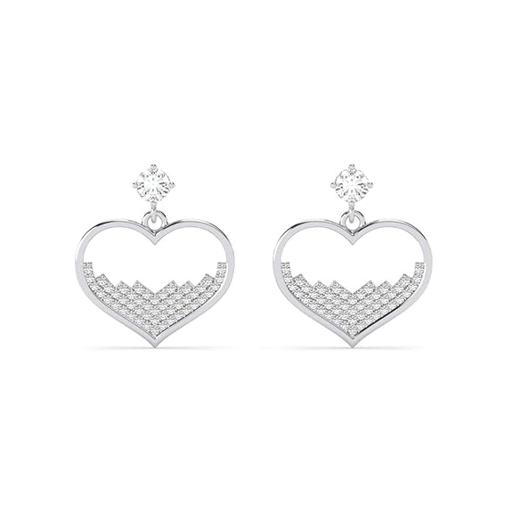 Heart Dangle Earrings in 925 Sterling Silver Cuore Heart Design with Platinum Plated Zirconia