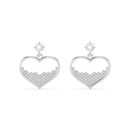 Heart Dangle Earrings in 925 Sterling Silver Cuore Heart Design with Platinum Plated Zirconia