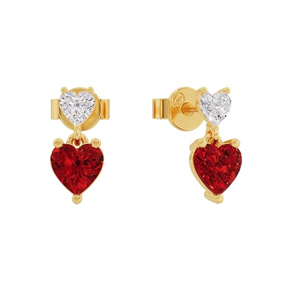 Sterling Silver Dual Heart Gold Dangle Earrings