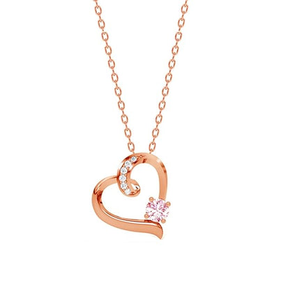 Pink Heart Necklace in Sterling Silver Pendant Design with Rose Gold Plated Swiss Zirconia
