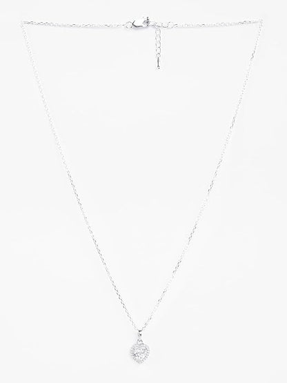 Diamond Pendant Set with Earrings in Sterling Silver Zilvia Heart Solitaire Design with Platinum Plated Swiss Zirconia