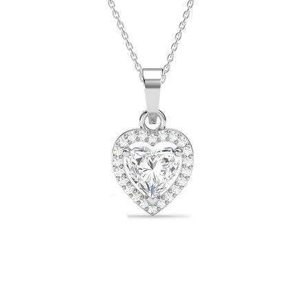 Diamond Pendant Set with Earrings in Sterling Silver Zilvia Heart Solitaire Design with Platinum Plated Swiss Zirconia