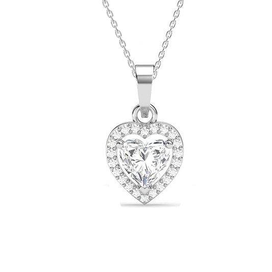 Silver Heart Pendant Necklace in Sterling Silver Zilvia Heart Solitaire Design with Platinum Plated Swiss Zirconia