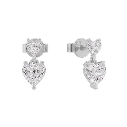 Sterling Silver Dual Heart Gold Dangle Earrings
