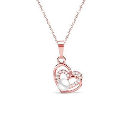 Pearl Heart Necklace in Sterling Silver Adah Freshwater Pearl Pendant Design with Rose Gold Plated Swiss Zirconia